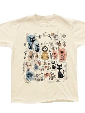 Cat Illustration Graphic T-Shirt in Cream